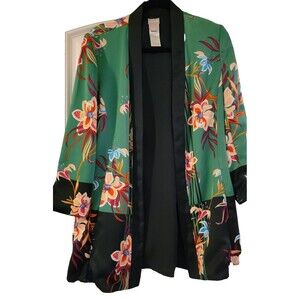 Chico's Floral Reversable Kimono Women's Size 1/US 10/12 Botanical Green Navy